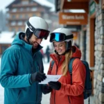 Couple achetant un forfait ski au guichet de la station de Villard-de-Lans en hiver