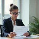 Femme d'affaires lisant un document de voiture française
