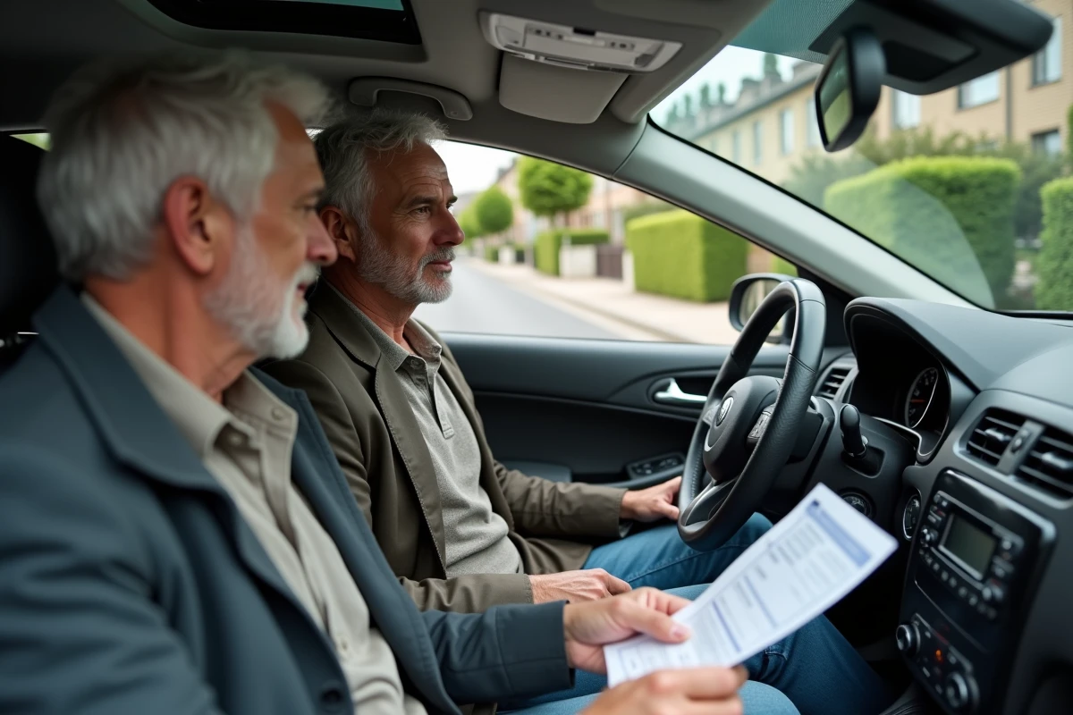 Homme et femme discutant de la carte grise dans la voiture