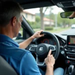 Homme dans sa voiture utilisant le GPS moderne