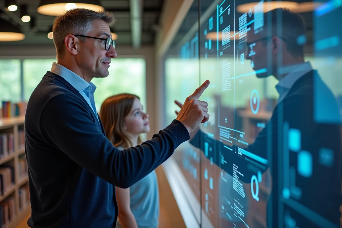 Homme expliquant la navigation web à une jeune fille