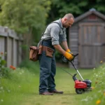 Homme en tenue de travail examine une bobine de fil de coupe