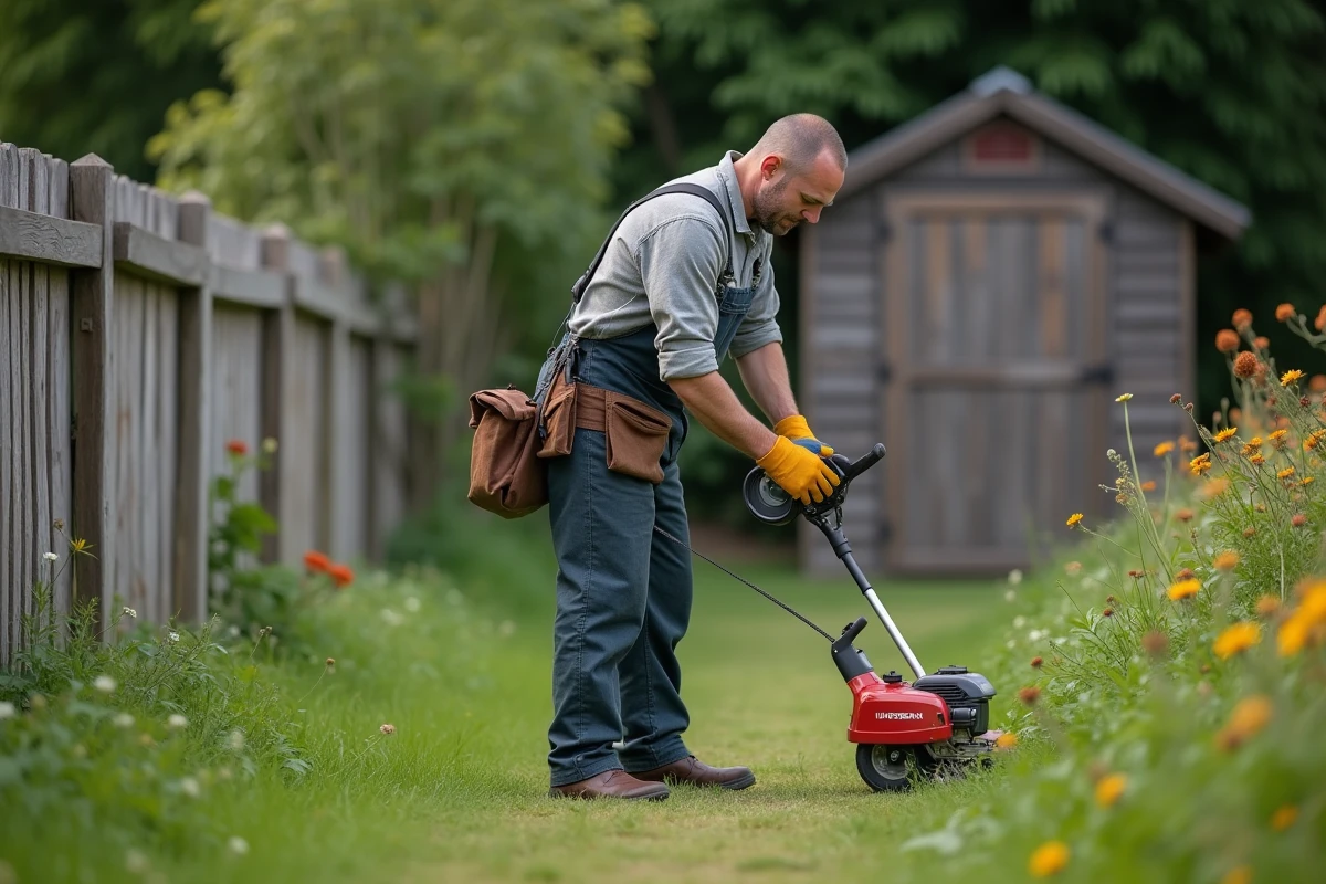 Homme en tenue de travail examine une bobine de fil de coupe