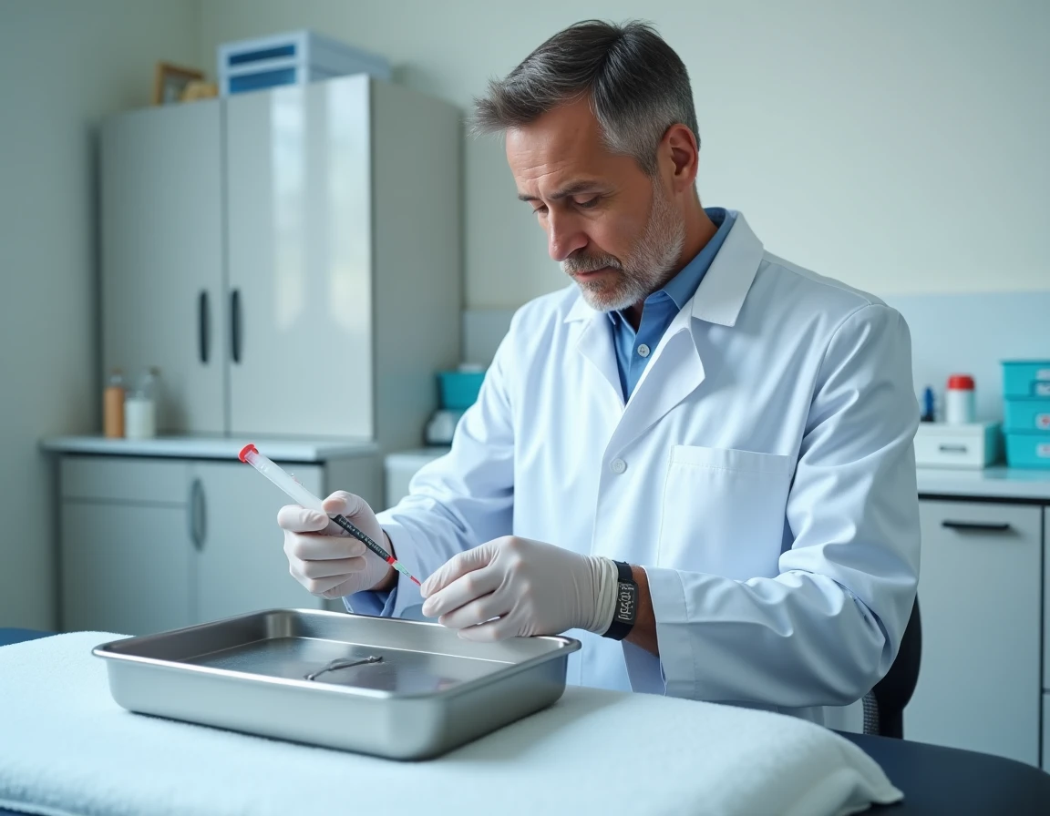 Médecin préparant une infiltration de corticoïdes, illustrant l'erreur de recourir trop rapidement à cette technique