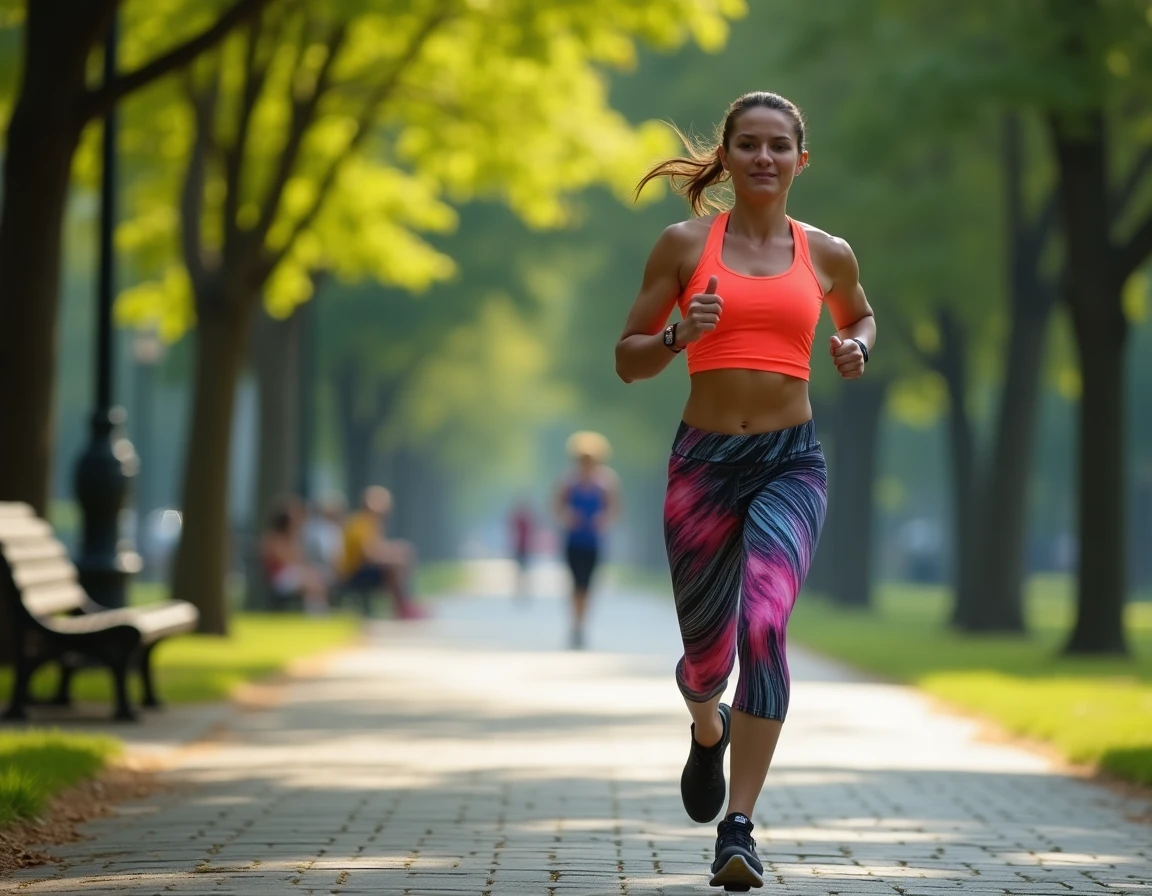 Femme en train de courir dans un parc au même rythme qu'avant sa blessure, illustrant l'erreur de reprendre le sport trop vite