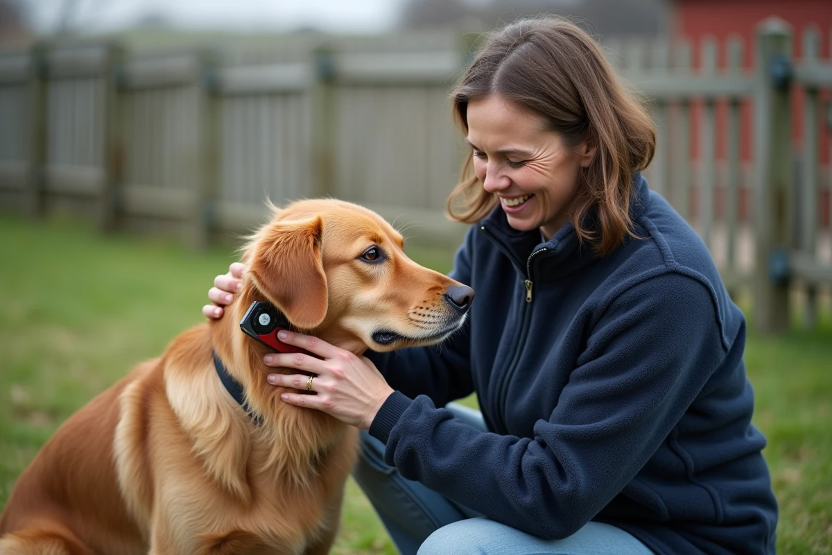 Femmes soignant un golden retriever dans un refuge animalier